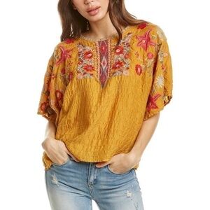 Johnny Was Mustard Embroidered Blouse